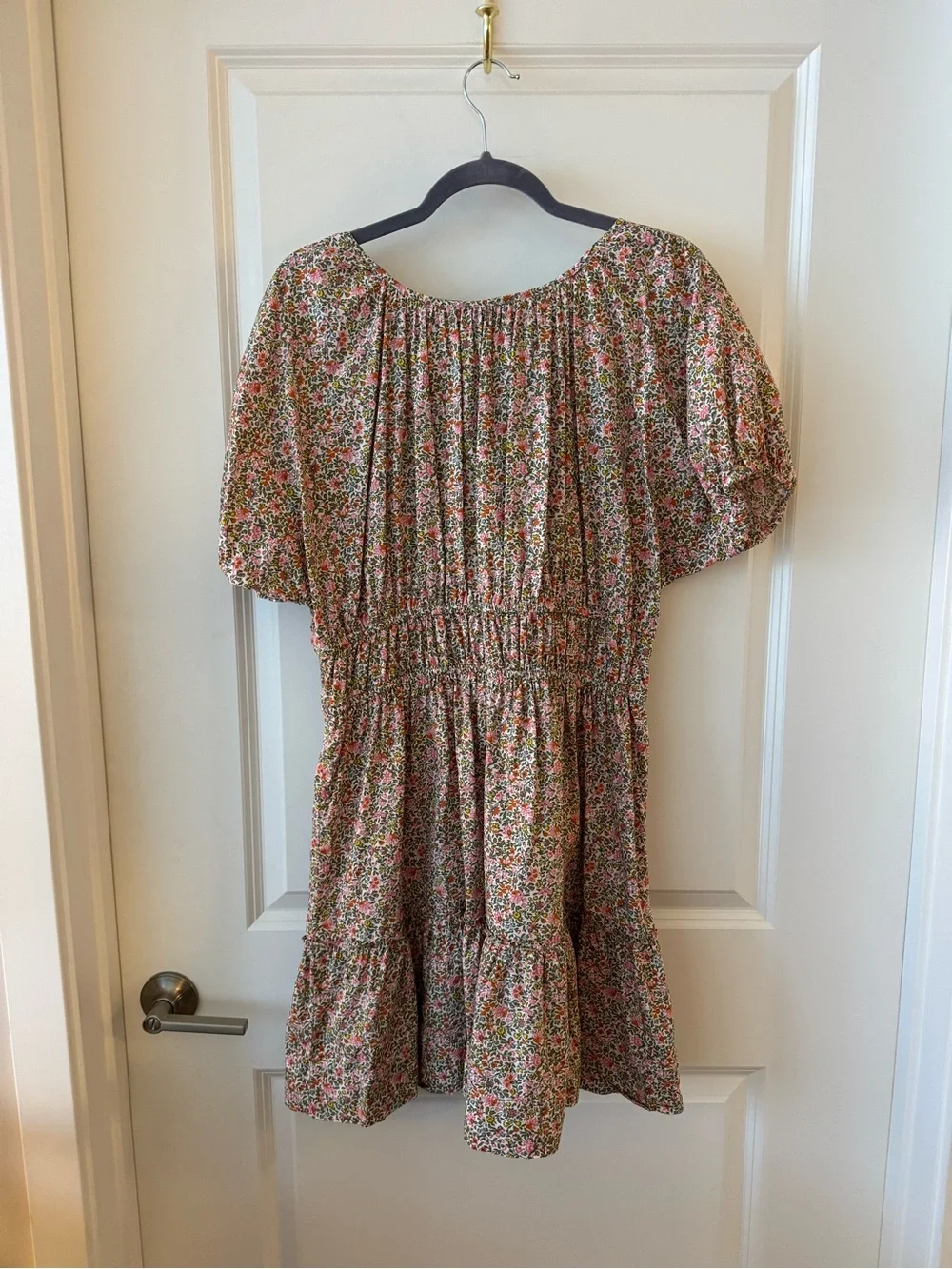 J. Crew Cinched-waist Puff-sleeve Dress In Scattered Blooms Size Large